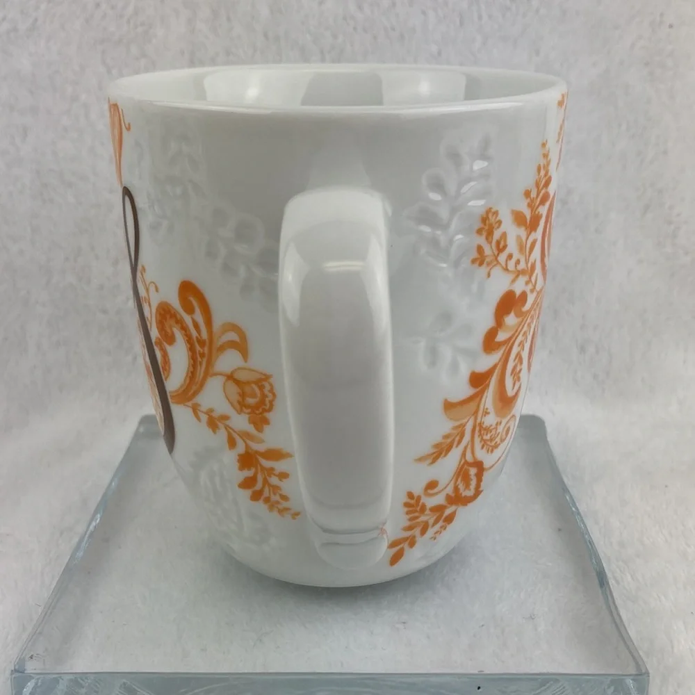 Pier 1 Ava Monogram Letter S 3D Scrollwork Porcelain Coffee Mug